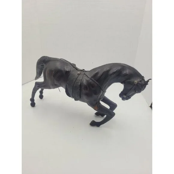 Vintage Large 14" LEATHER Wrapped Rearing Horse Figure W/ Saddle - Picture 13 of 16